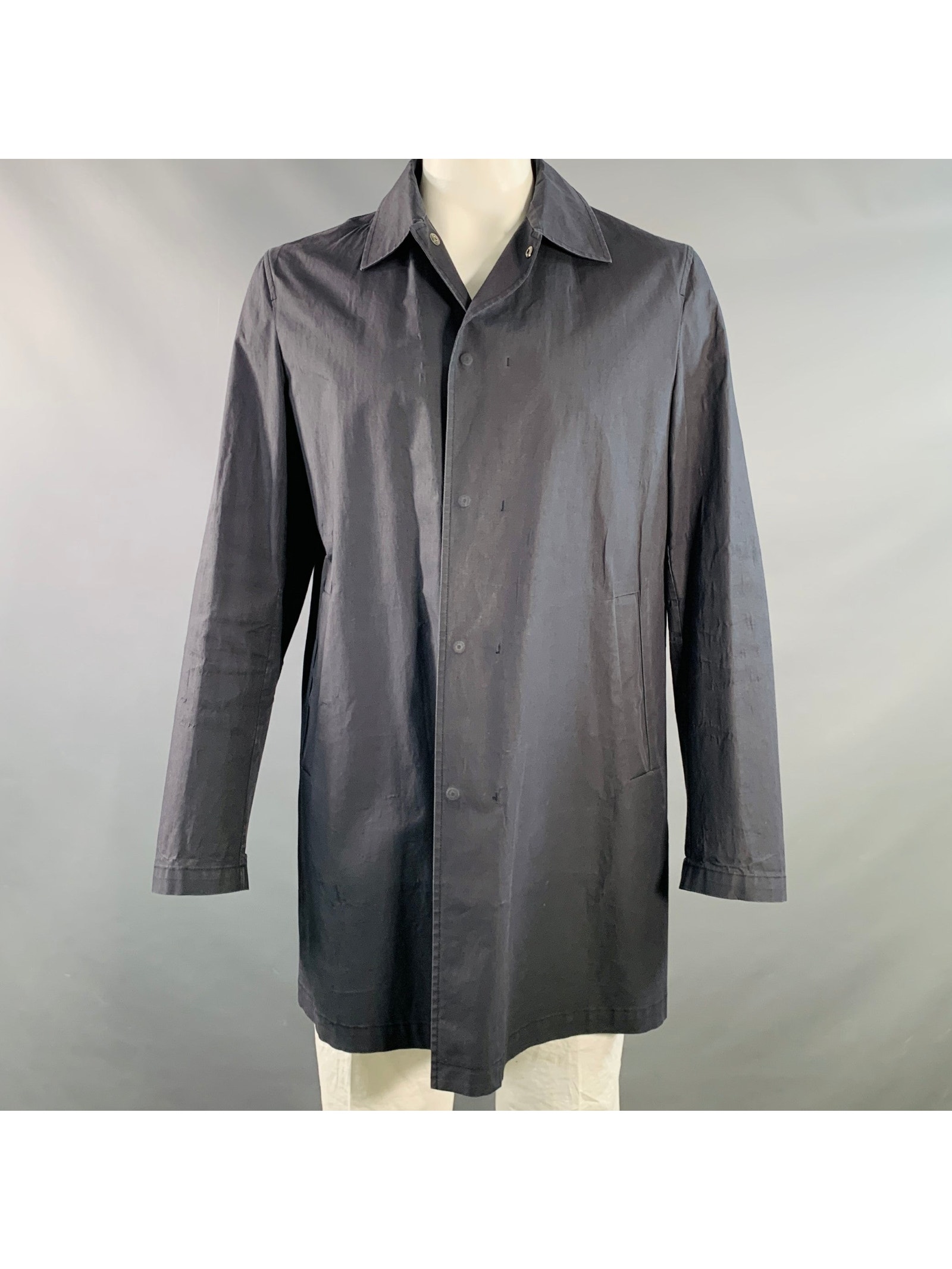 Jil Sander Size 42 Black Cotton Spread Collar Snaps Coat